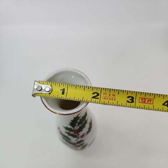 Bud Vase Christmas Holly Berry Holiday Decor White Porcelain 6 1/2" Gold Trim - Picture 8 of 11